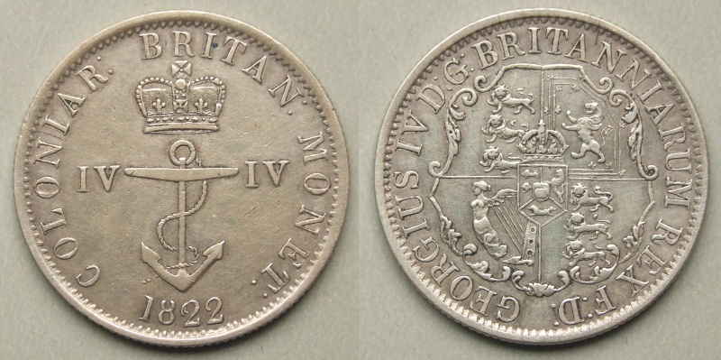 British Colonies, George IV 1822 Anchor Quarter Dollar